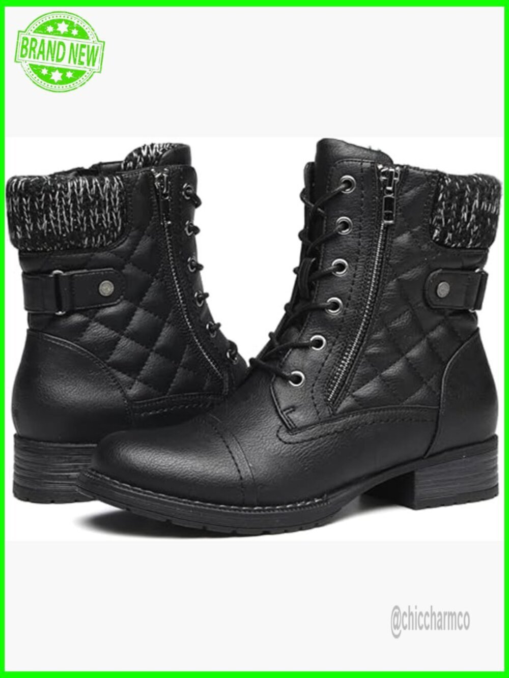 Black Ankle Boots Combat Motorcycle Lace Up Booties Women's Fashion Boots